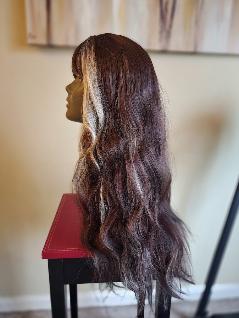 Brunette w/Platinum Streak Wavy 28" Wig NEW